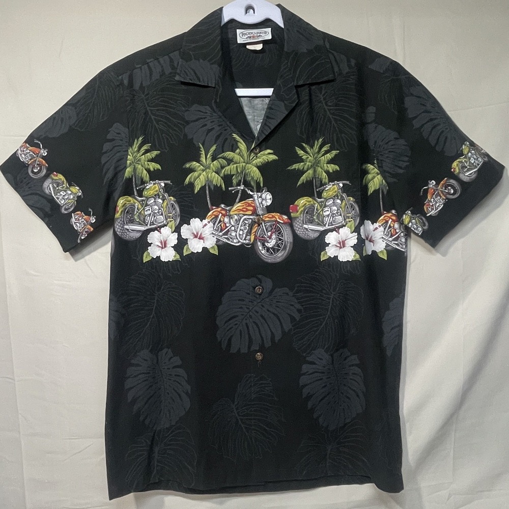 Pacific Legend Mens Hawaiian Motorcycle, Floral Short Sleeve Shirt Size Small